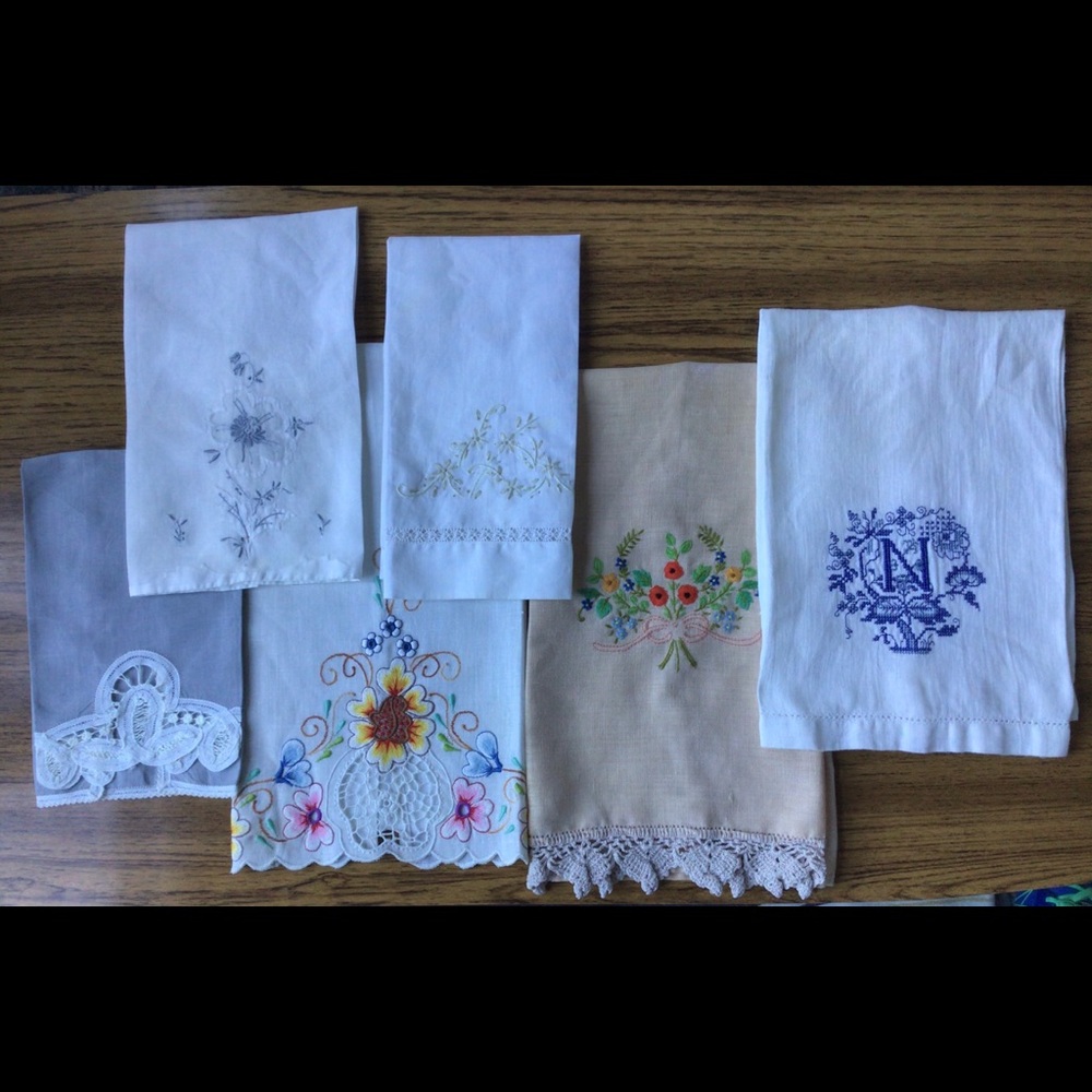 Vintage embroidery linen lot of 6